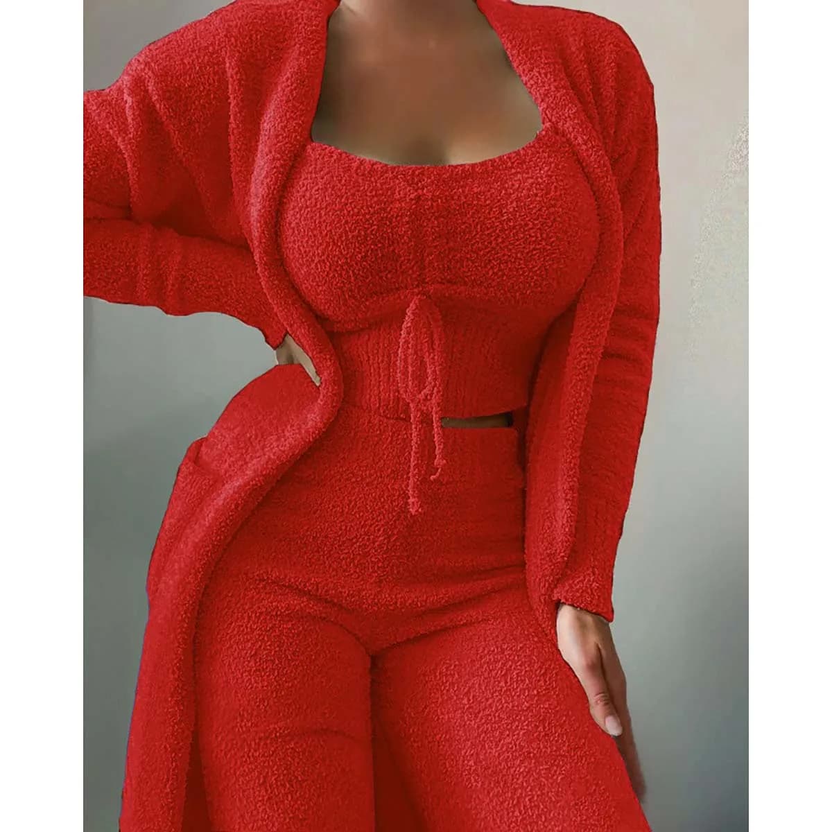 New Autumn Winter Women's Velvet Pajamas Set Crop Top+Long Pants+Coat 3 Pieces Suit Warm Soft Fleece Homewear Pyjamas S-3XL