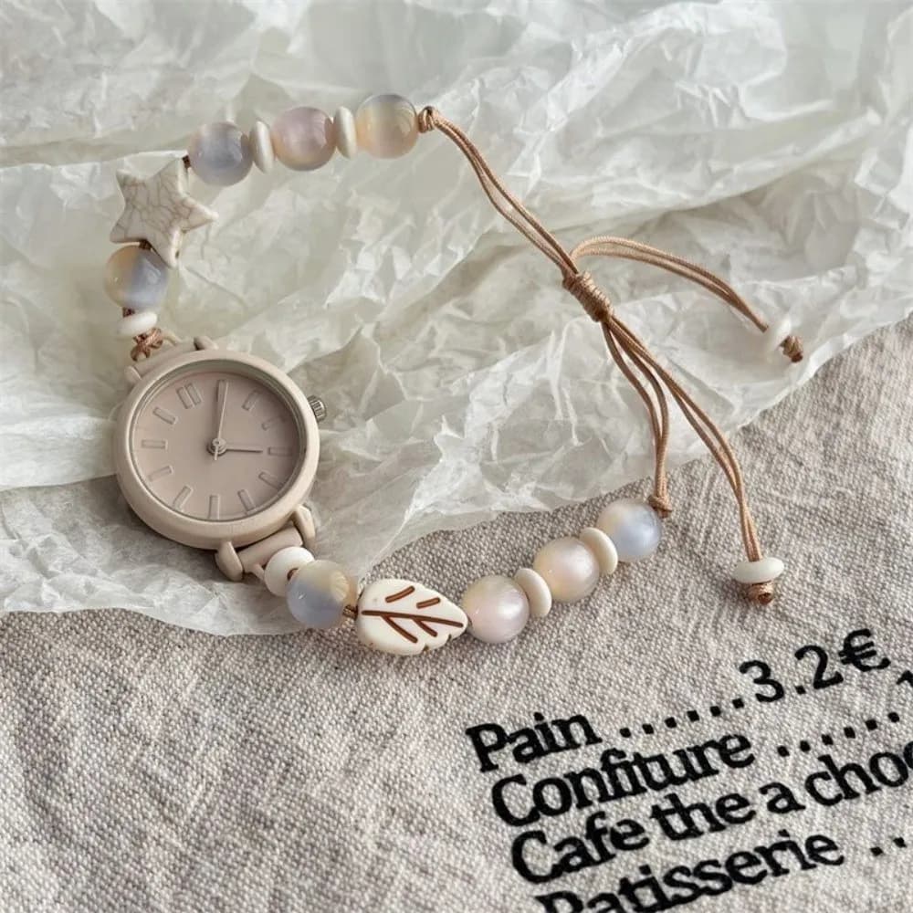 Nuovo Orologio da Polso Regolabile con Bracciale, Orologi Artigianali con Perline, Orologio a Catena con Ciondolo per Donne e Ragazze