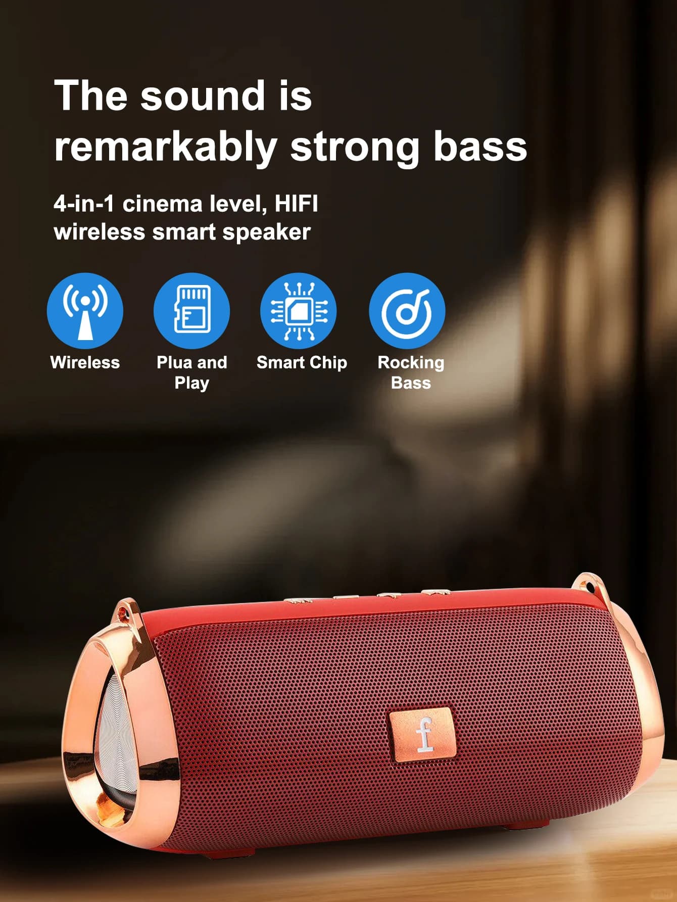 Bluetooth Wireless Portable Speaker with Subwoofer for Exterior, Integrated Vocal Command, Compact Size, Perfect Gift for Holidays