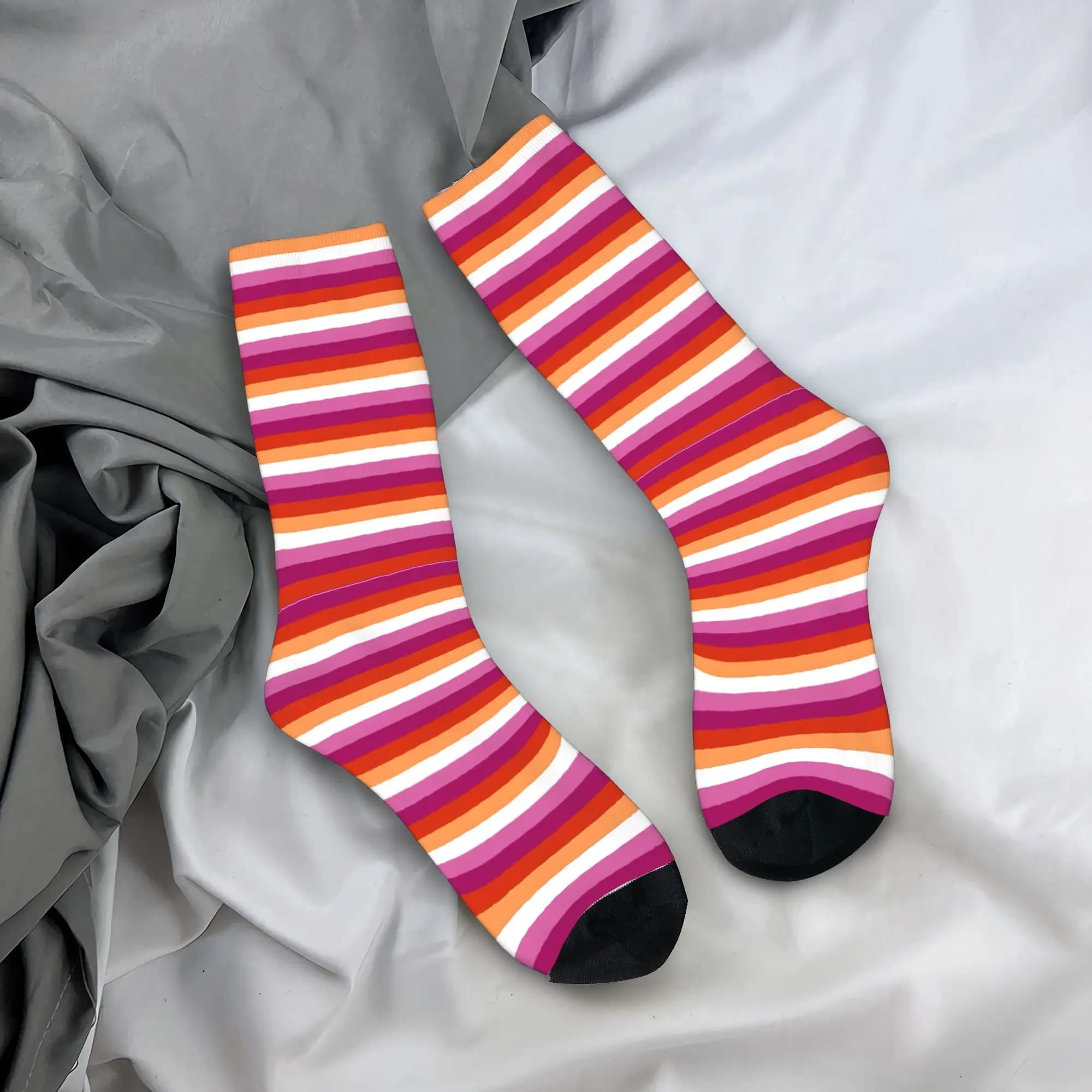 Lesbian Flag Socks Custom Stockings Non-Slip Men Socks Soft Breathable Autumn Modern Skateboard Socks