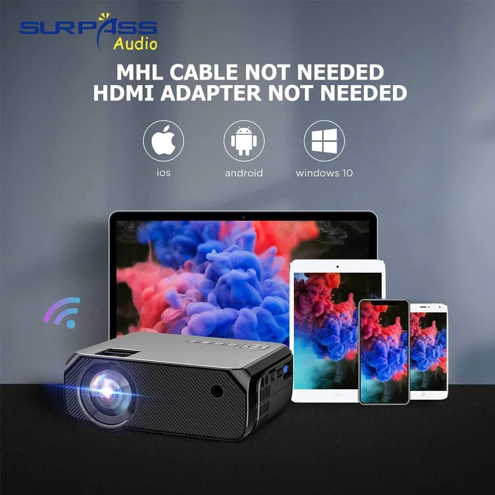 Mini Proiettore Video Supporta 1080P, WiFi Wireless, Altoparlante Integrato, Compatibile con 22 Lingue per Home Theater e Cinema