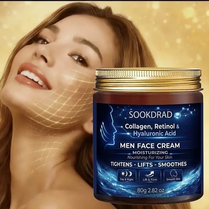 Crema Viso al Collagene per Uomo, con Retinolo e Acido Ialuronico, Idratante, Uso Diurno, 80g/2.82oz, Sensazione Fresca