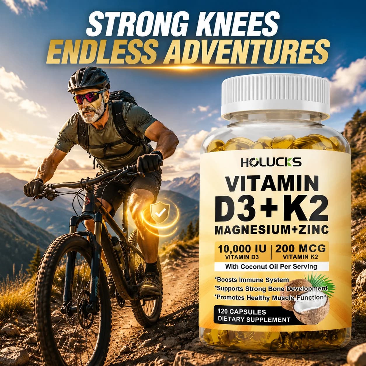 Vitamin D3 K2 Capsule, with Coconut Oil, Promotes Strong Bones, for Teeth,Heart Cardiovascular Health, Magnesium+Zinc Supplement