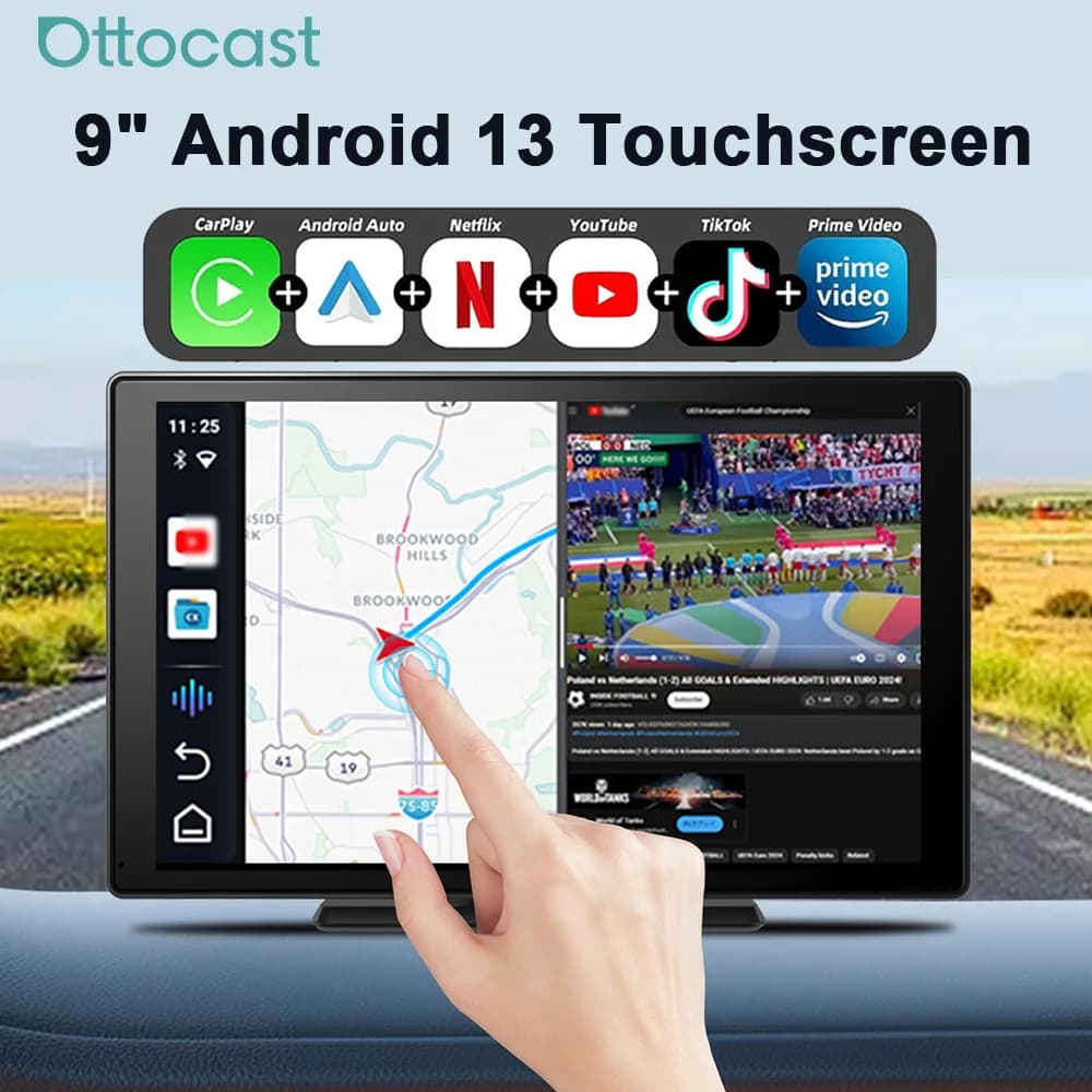 OTTOCAST CarPlay Screen 9.0" INCH 4K Car Touch Screen Wireless Carplay Android Auto Radio DVR GPS Video Built-in Youtube Netflix