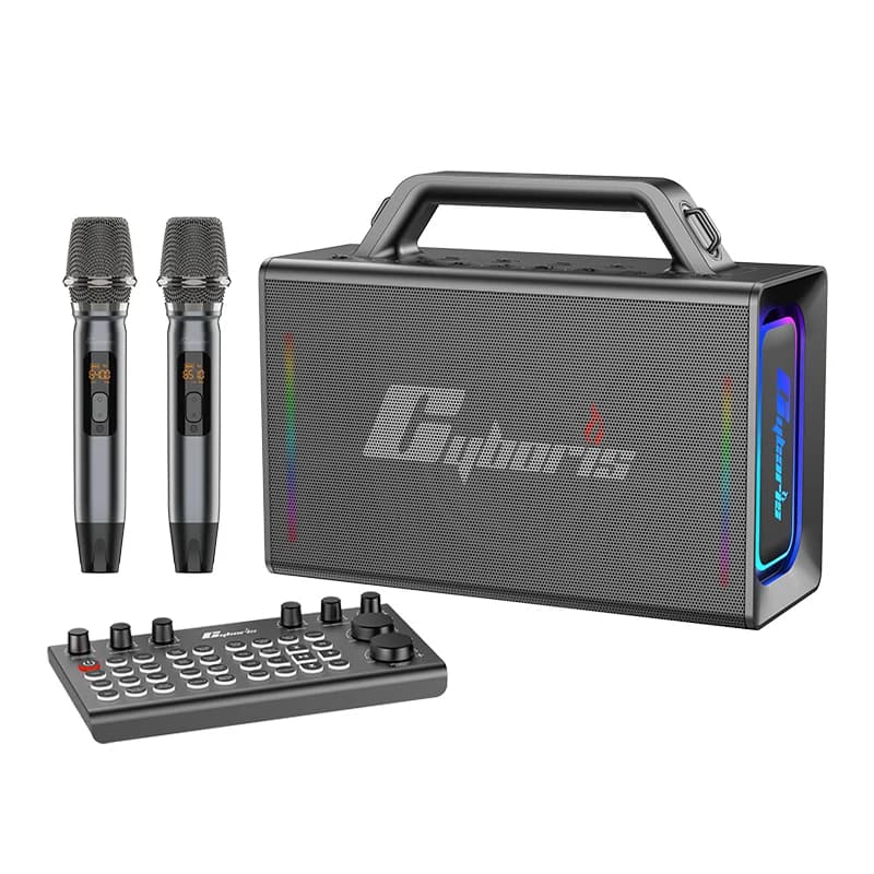 Karaoke Machine with Sound Mixer Mixing Board PA System, 200W Portable Wireless Speaker with 2 UHF Microphones, RGB Lights
