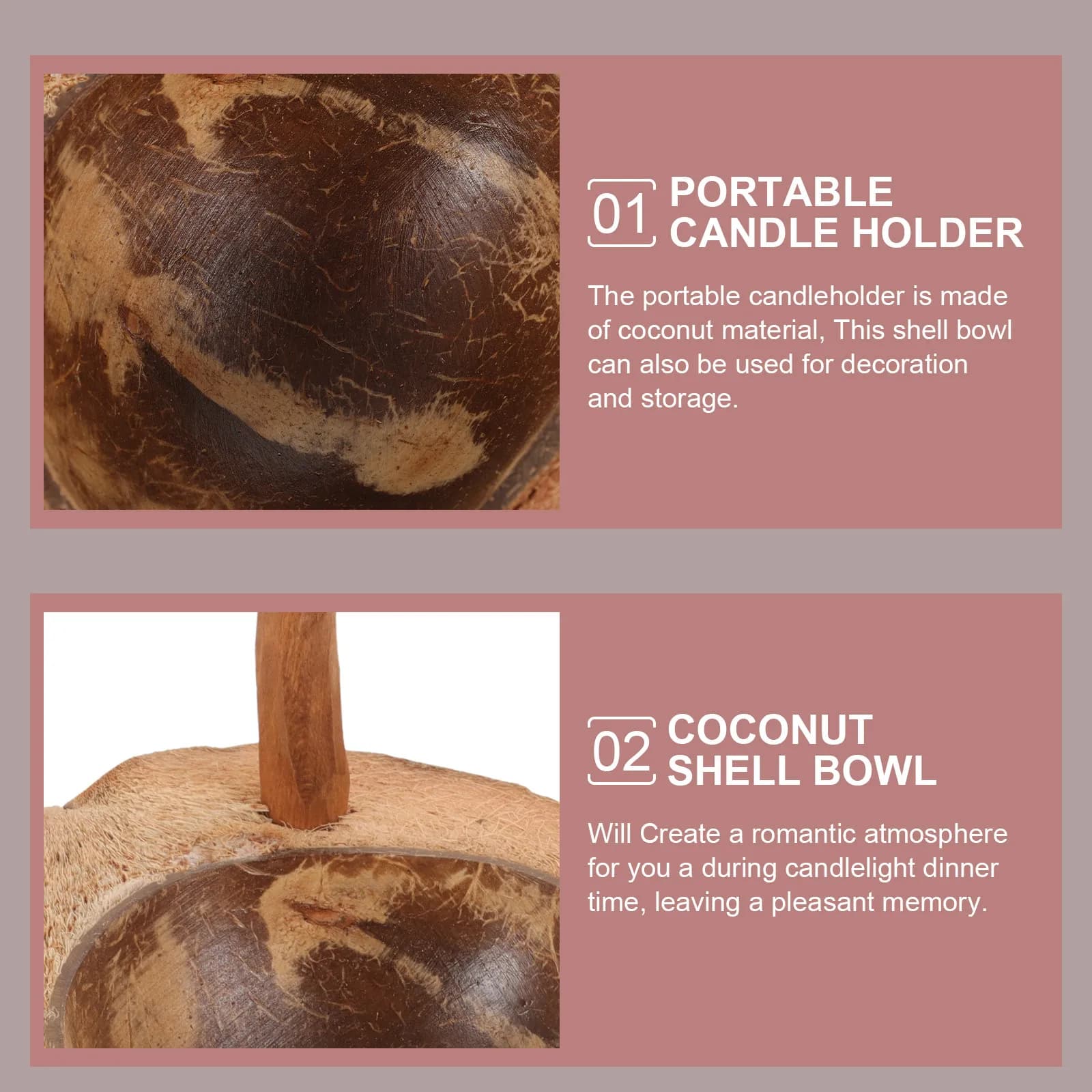 Portacandele in Guscio di Cocco Fatto a Mano, Ciotola Organica per Candele a Pilastro e Tealight, Centrotavola Decorativo, Regalo per Feste Serale