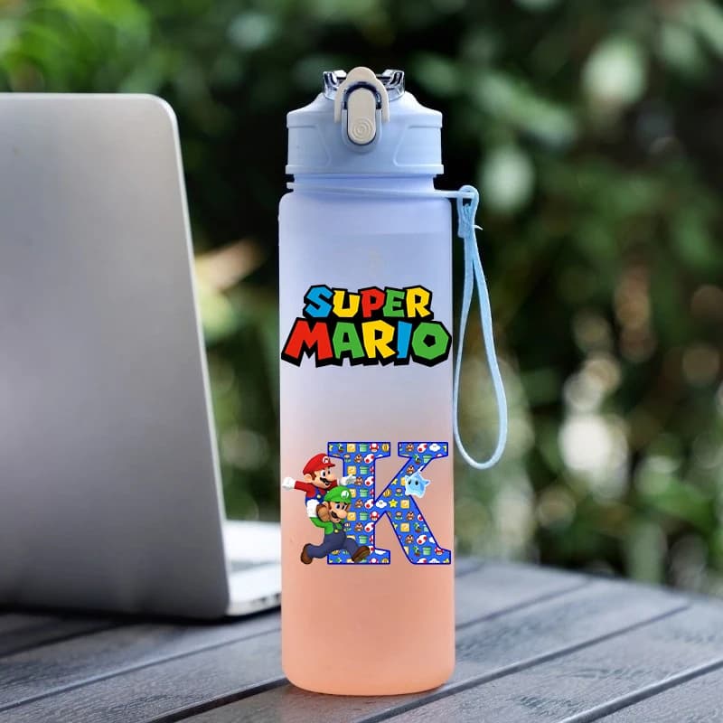 Borraccia per Bambini con Cannuccia, Bottiglia Sportiva da 750ml, Tazza Cartoon Yoshi Luigi con Lettere A-Z, Borraccia in Plastica per Ragazzi, Regalo Nuovo