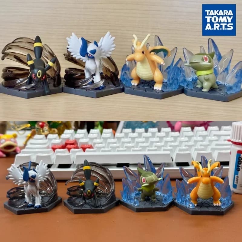 Takara Tomy Pokemon Gashapon Figure Dark And Dragon Battle Diorama Decor Absol Dragonite Eevee Collectible Display Ornament