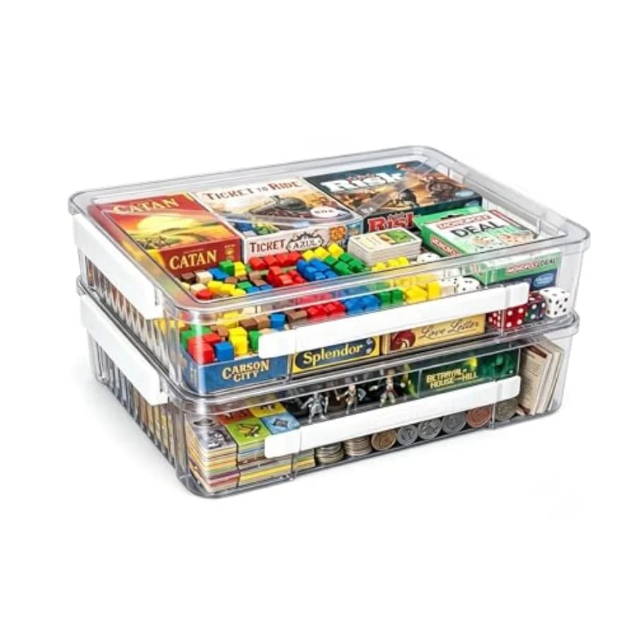 Board Game Storage and Puzzle Case 2 Pack, Extra Deep Storage Box with Lid, Stackable Storage Containers for A4 and Letter Pape