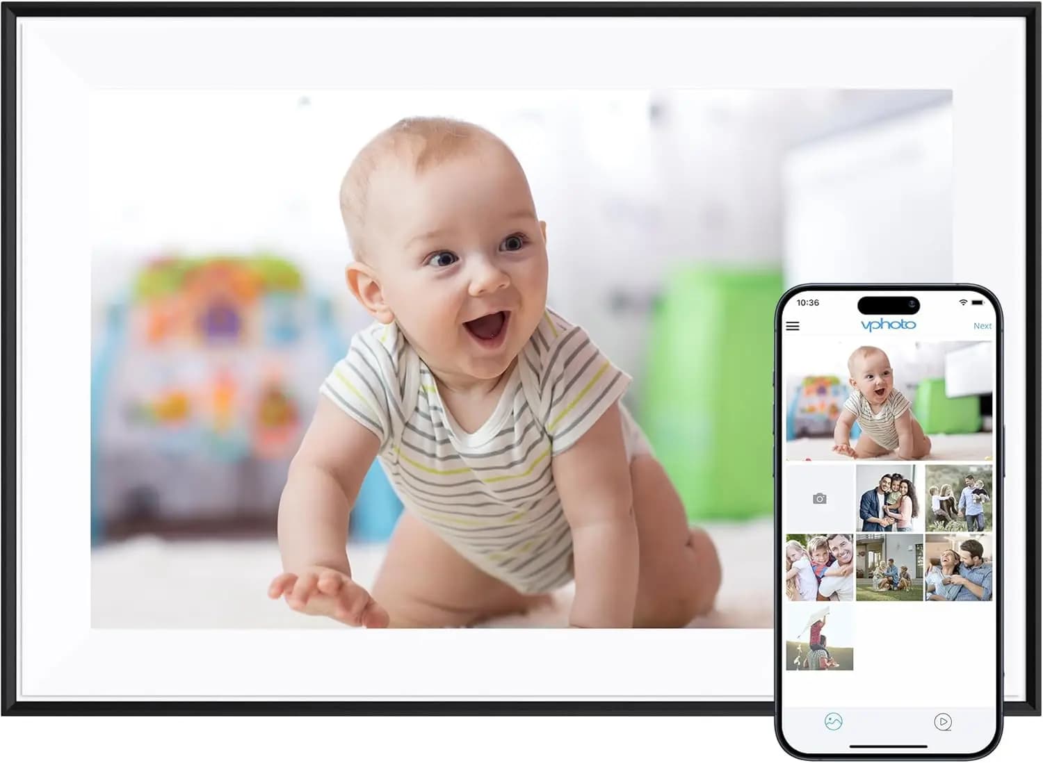 Cornice digitale WiFi da 10.1'', schermo touch IPS HD 1280x800, rotazione automatica, condivisione foto/video tramite app gratuita, regalo per la famiglia