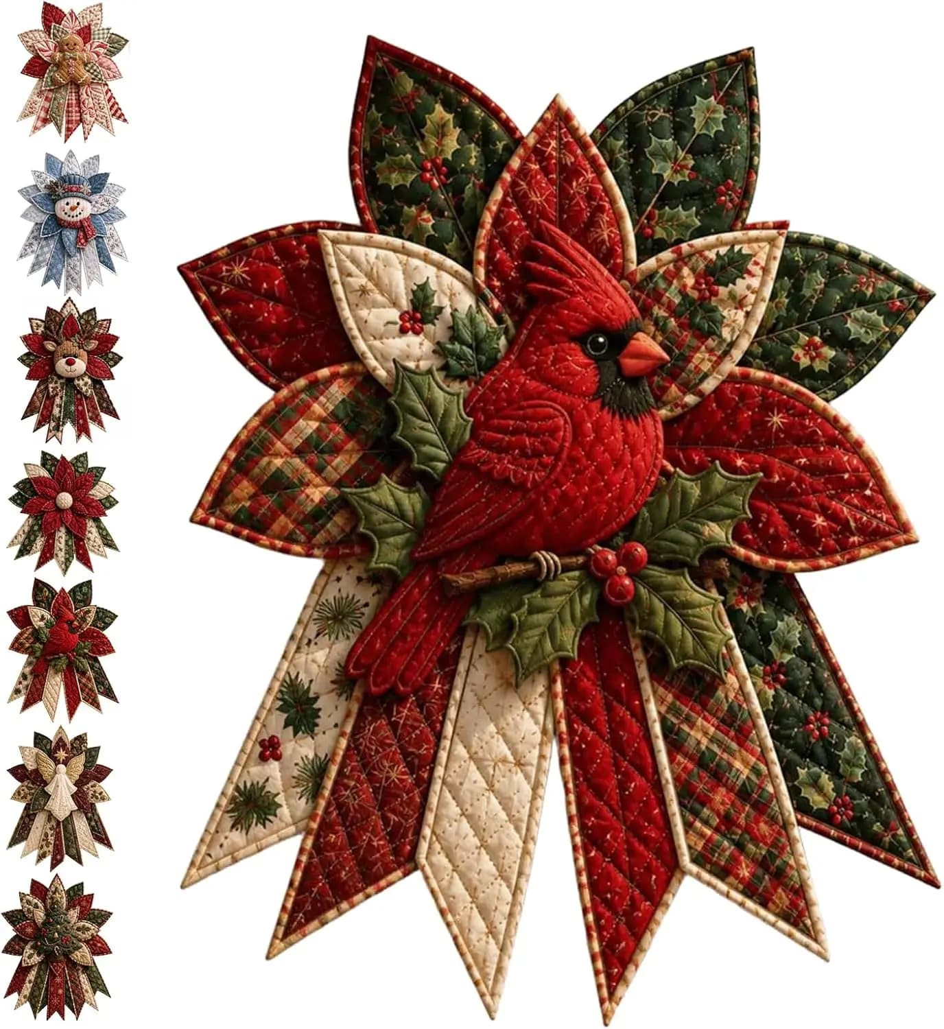 DIY Sewing Kit Christmas Door Hanging Wreath Quilted Fabric Gingerbread Poinsettia Tree Holiday Craft Home Decor Gift