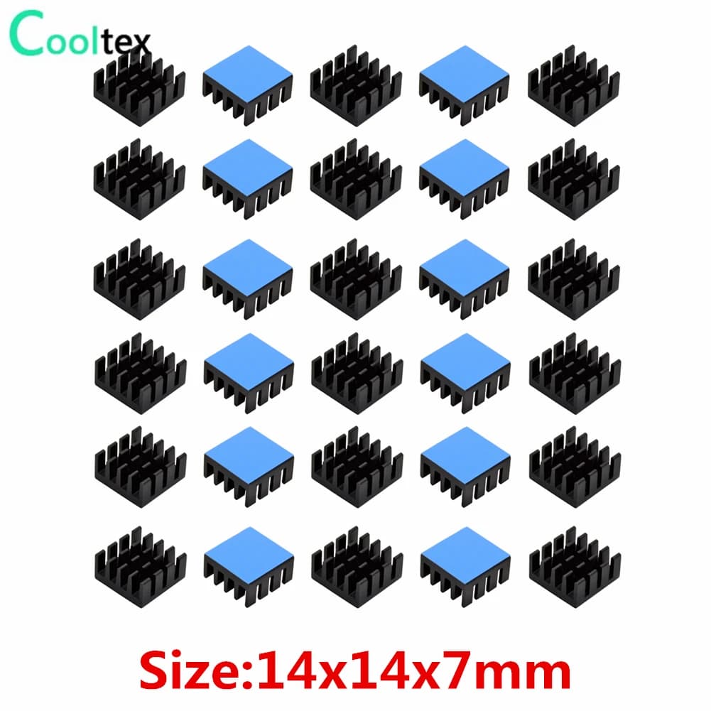 30 pcs 14x14x7mm Aluminum Heat Sink Cooling Radiator for Raspberry Pi Electronic Chip IC MOS With Conductive Thermal Tape