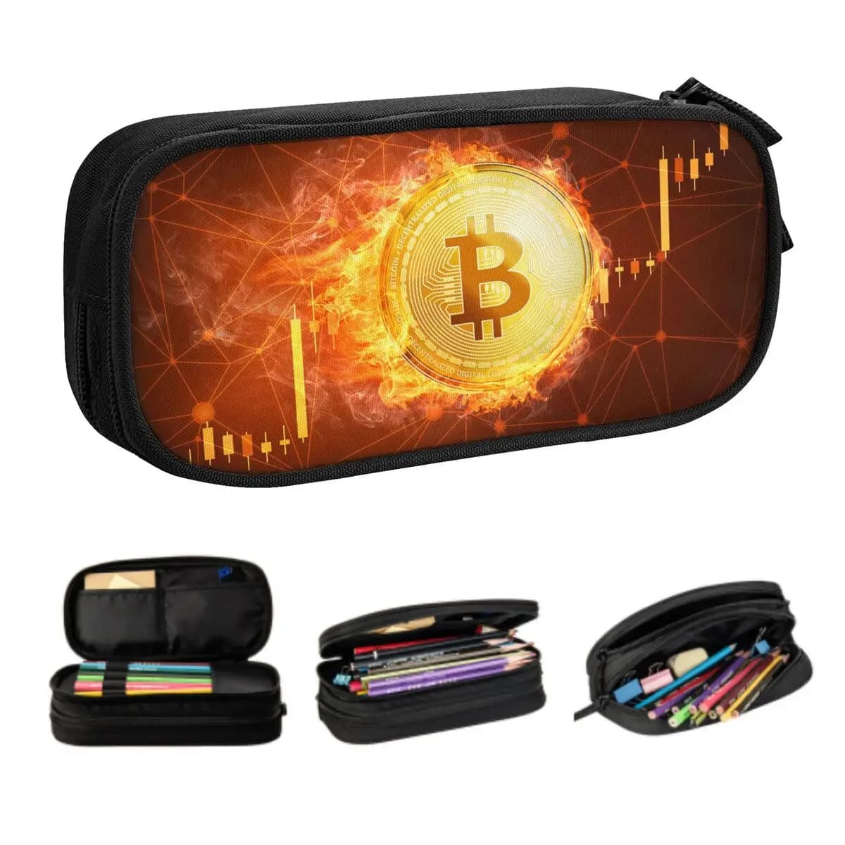 Astucci personalizzati per monete Bitcoin carini per ragazze Ragazzi Btc Crypto Valuta Grande custodia per penne Accessori per la scuola