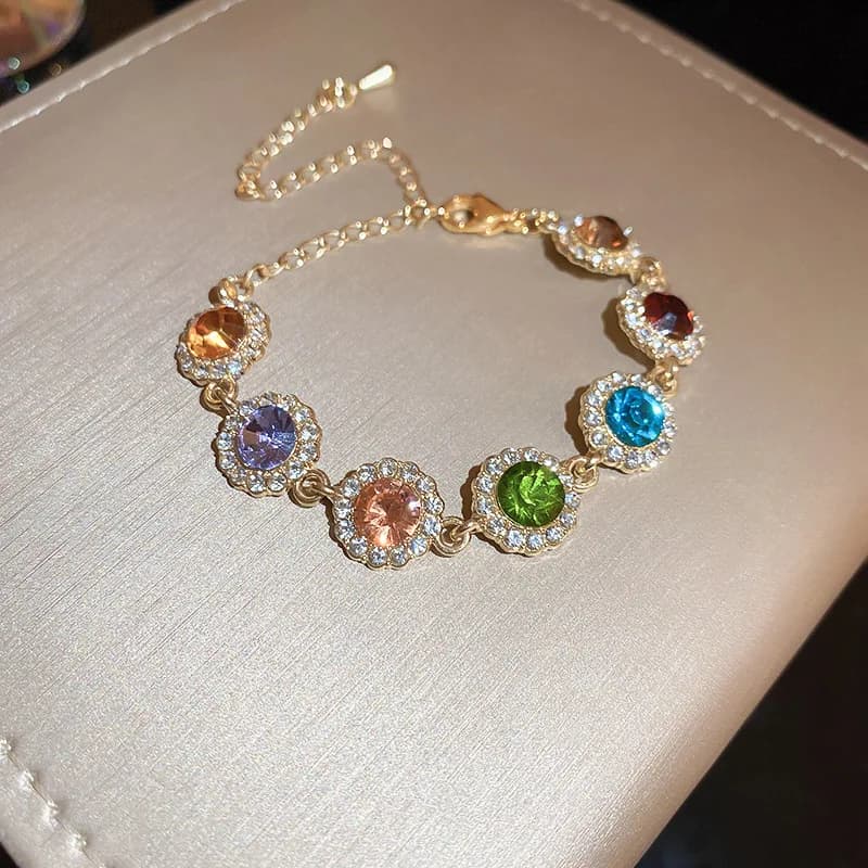 Light Luxury Colorful Rhinestone Circular Bracelet For Women Elegant Shiny Crystal Beads Bracelet Wedding Party Lady Jewelry