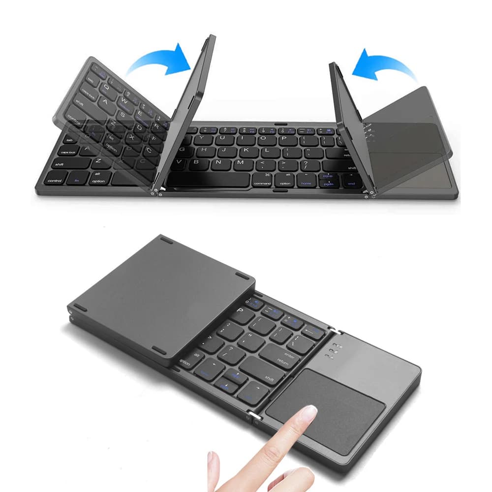 Mini tastiera wireless Bluetooth con touchpad, tastiera portatile magnetica pieghevole a tre ante per Windows, Android, iOS, iPad, tablet