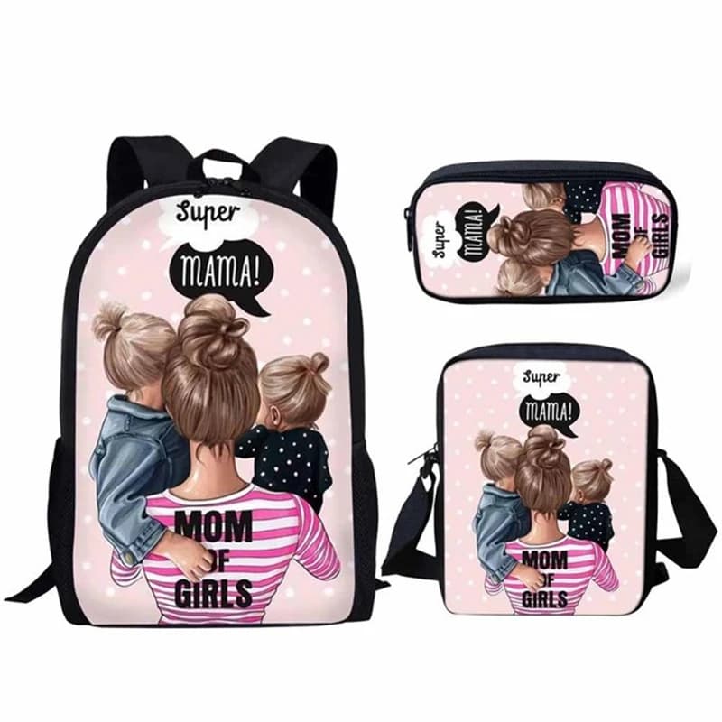 Classic Popular Super Mom and Dad 3D Print 3pcs/Set pupil School Bags Laptop Daypack Backpack Inclined shoulder bag Pencil Case