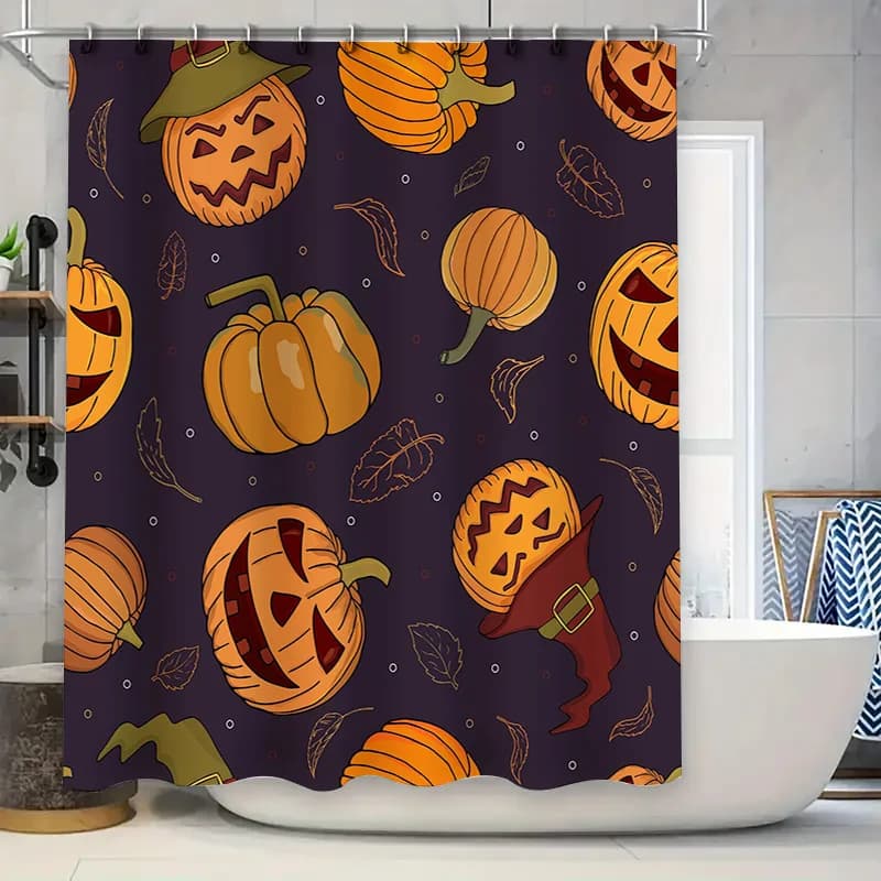 Tenda da doccia a tema Halloween con disegni di zucca perfetti per creare un'atmosfera spettrale nel bagno!