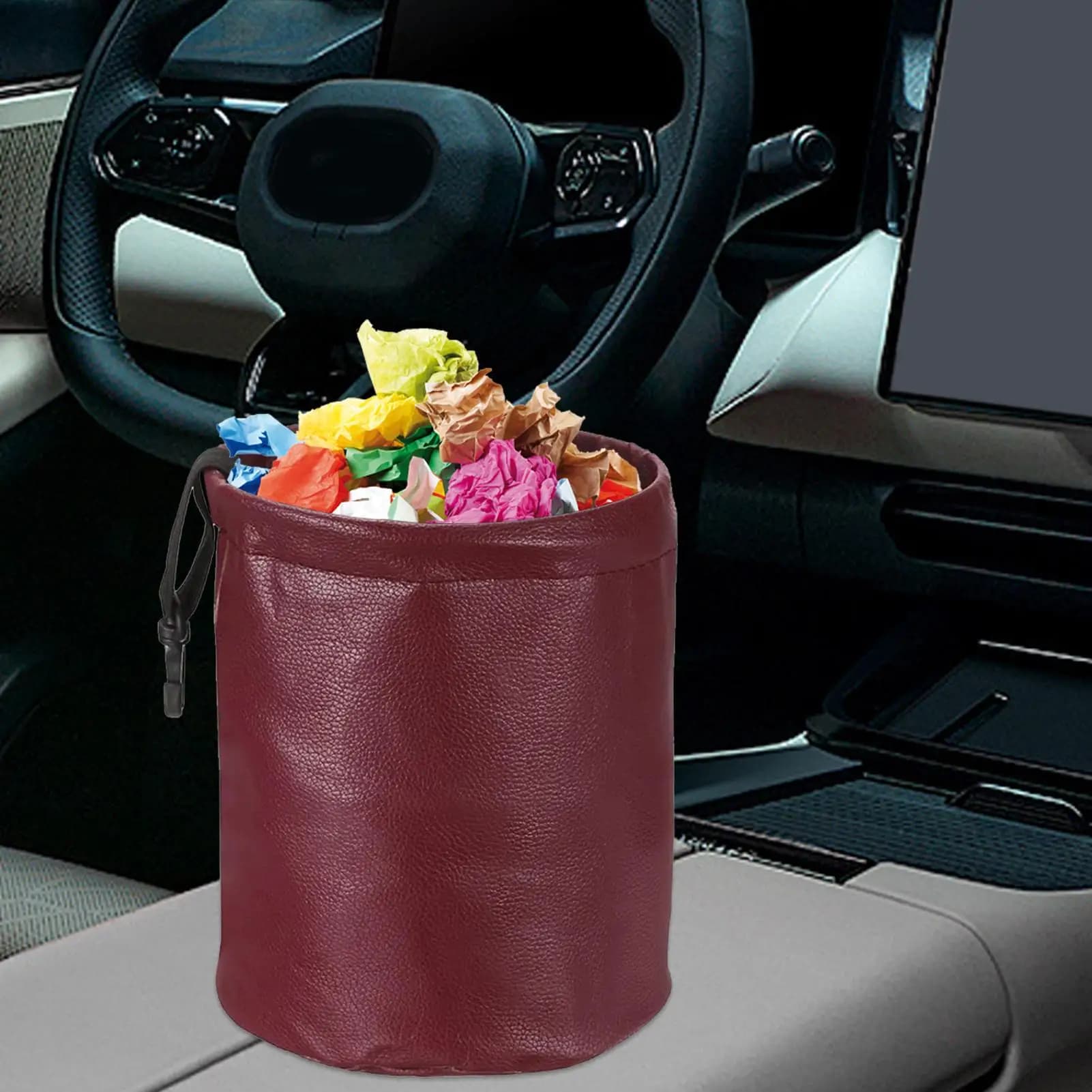 Cestino per auto impermeabile da 0,9 galloni, pieghevole, a prova di perdite, organizer per rifiuti, cestino pieghevole in pelle da appendere per auto