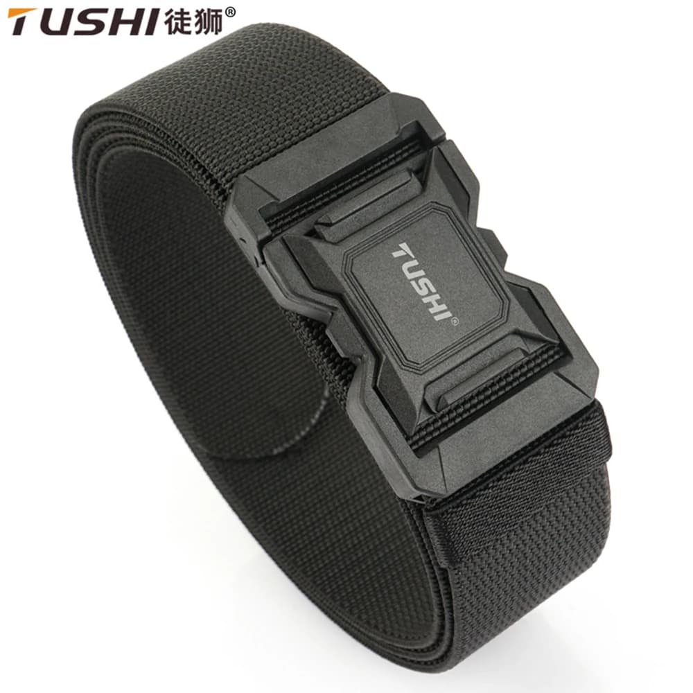 TUSHI New Tactical Belt for Men with Magnetic Plastic Buckle, Nylon Elastic Belt Fast Hook Casual, Military Belt, Men's Gift