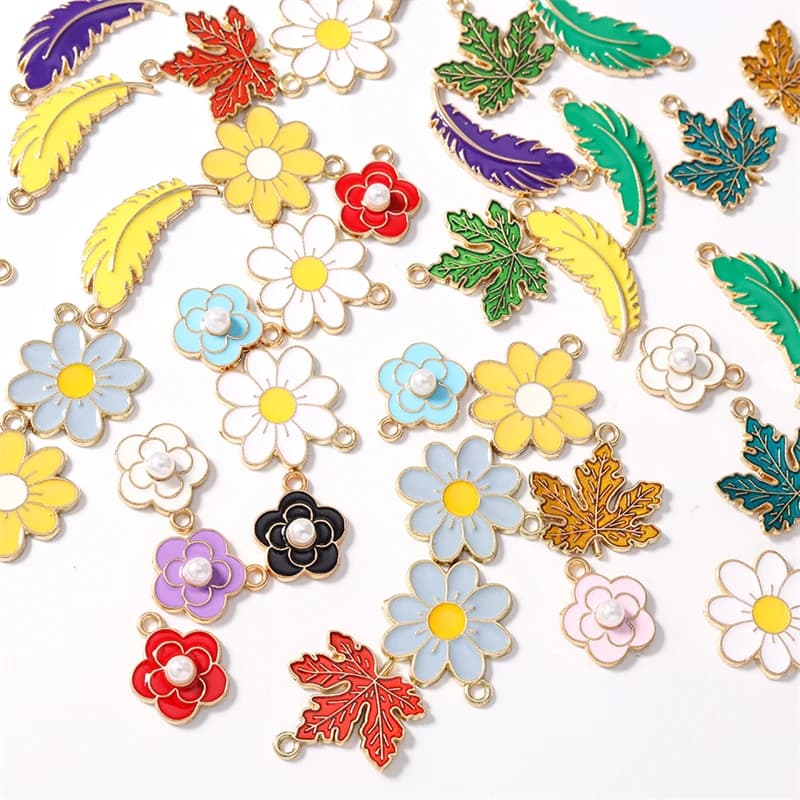 Duarte 20Pcs/Lot Cute Plant Charms Enamel Flower Tree Leaf Charms Pendants for Jewelry Making Necklaces Earrings DIY Crafts Gift