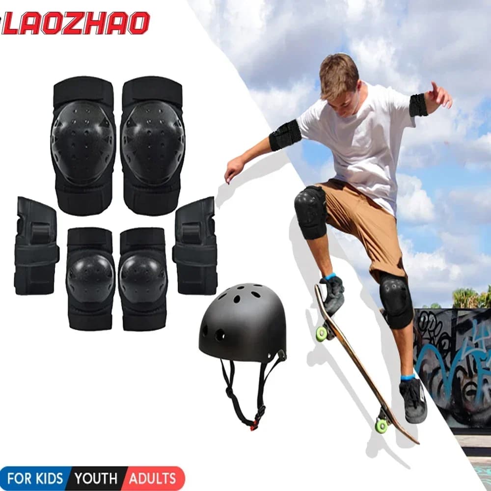 Set di 7 Pezzi per Bici con Casco Regolabile, Protezioni per Ginocchia, Gomiti e Polsi per Bambini e Adulti - Attrezzatura Protettiva per Skateboard e Pattinaggio