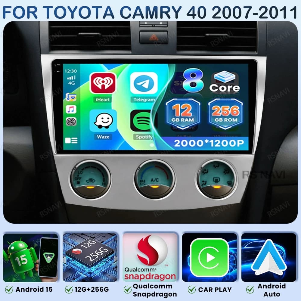 Android 15 Car Radio For Toyota Camry 40 2007-2011 DSP Snapdragon Navigation 9/10 Inch NO 2DIN Wireless 5G WIFI 8 Core WIFI+4G
