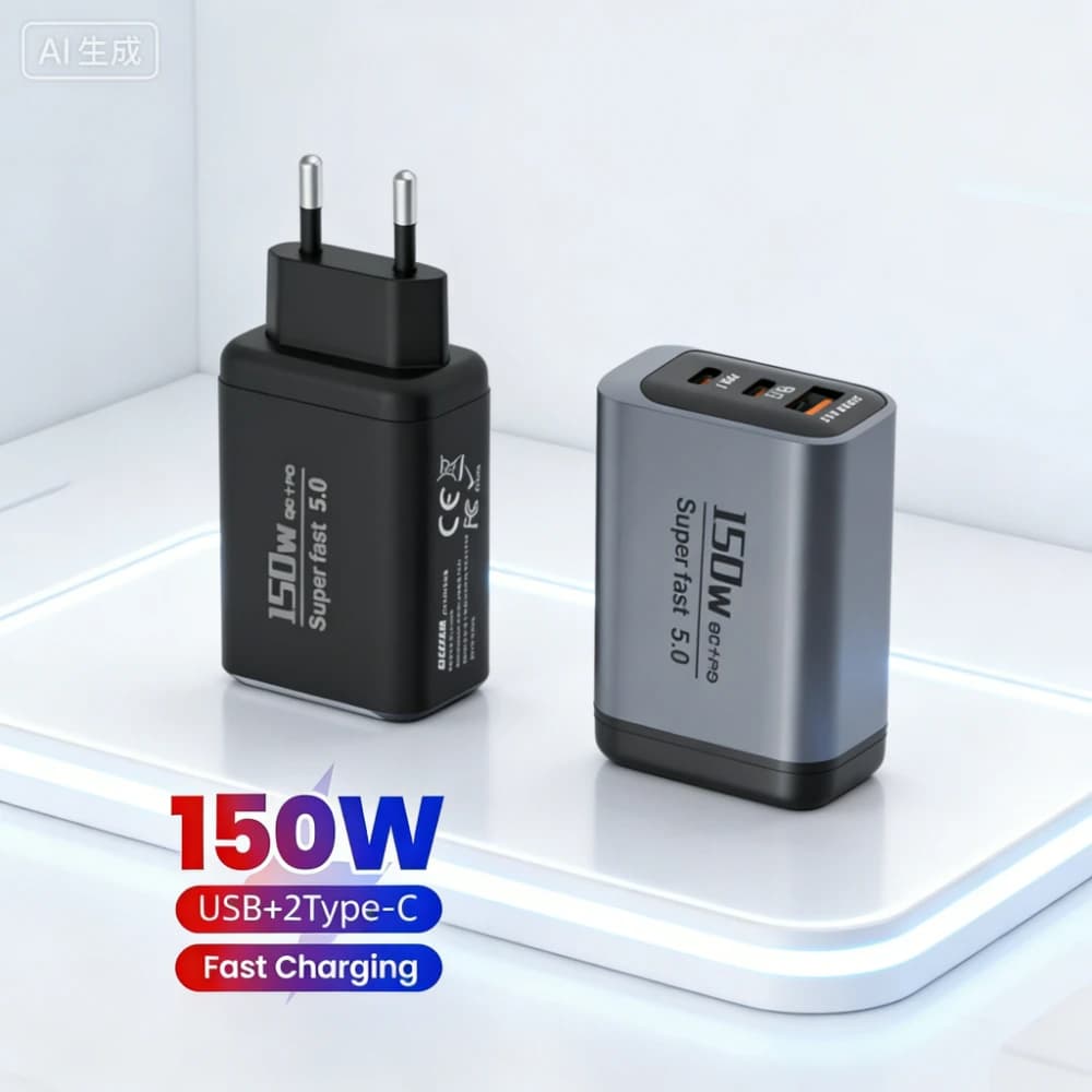 Caricatore USB QC5.0 150W a ricarica rapida, caricabatterie USB Type-C portatile da viaggio per iPhone 17 Samsung Xiaomi, con spina EU/UK/US