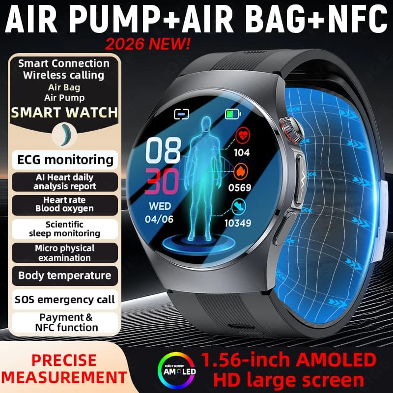 LIGE New Air Pump Airbag Smartwatch High Precision Dynamic Blood Pressure Monitoring ECG Heart Rate Health Smart Watch For Adult