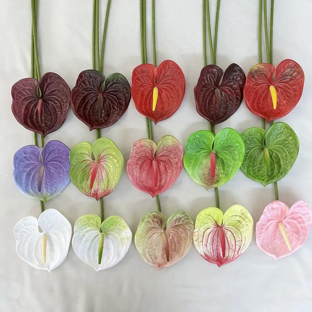 NEW Multicolor Artificial Small Anthurium 60cm Real Touch Faux Red Palm Soft Rubber Photo Props Simulation Plant Home Decoration