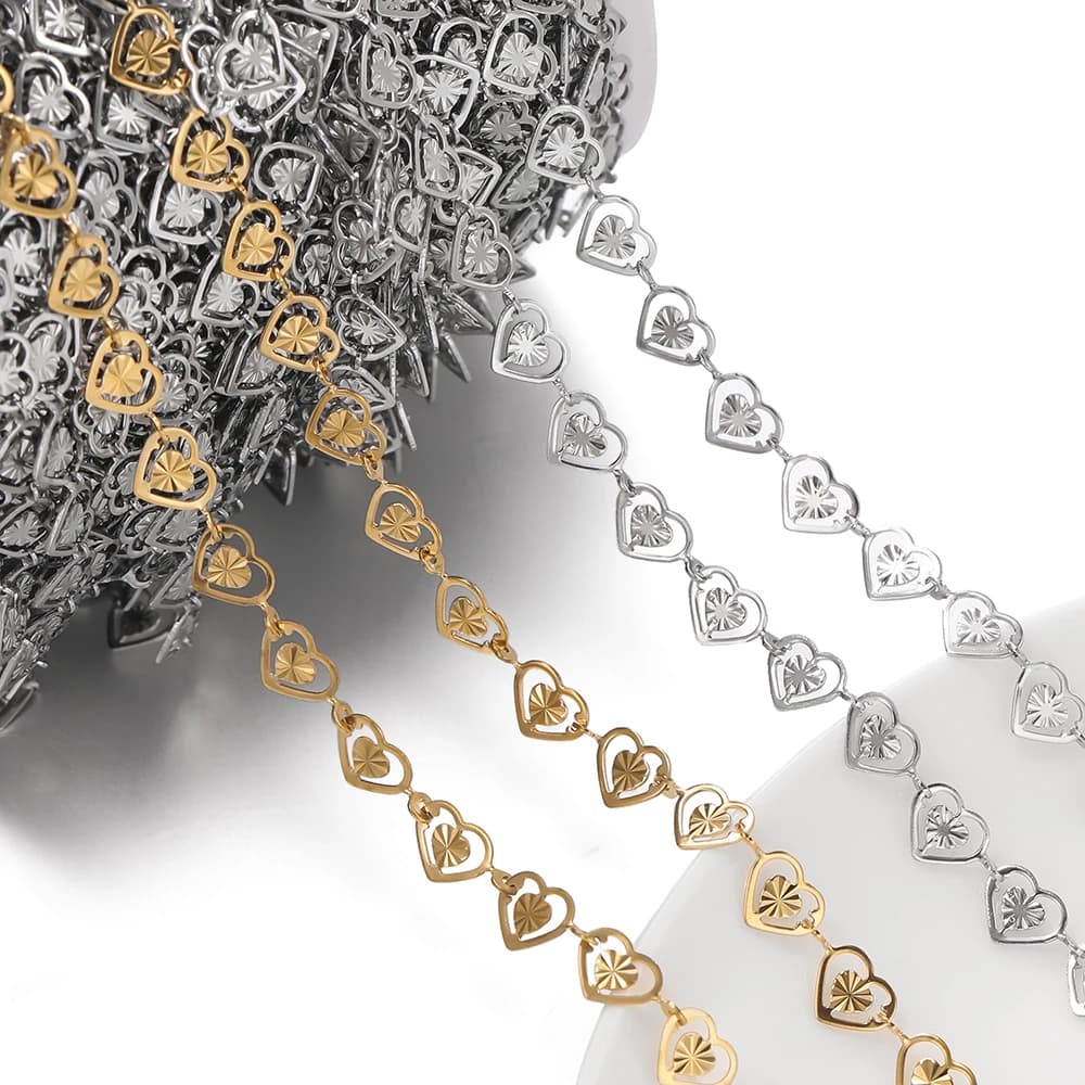 Catene a forma di cuore di pesca doppia in acciaio inossidabile da 1 metro per la creazione di gioielli Accessori per catene sfuse per collane da donna e uomo fai-da-te