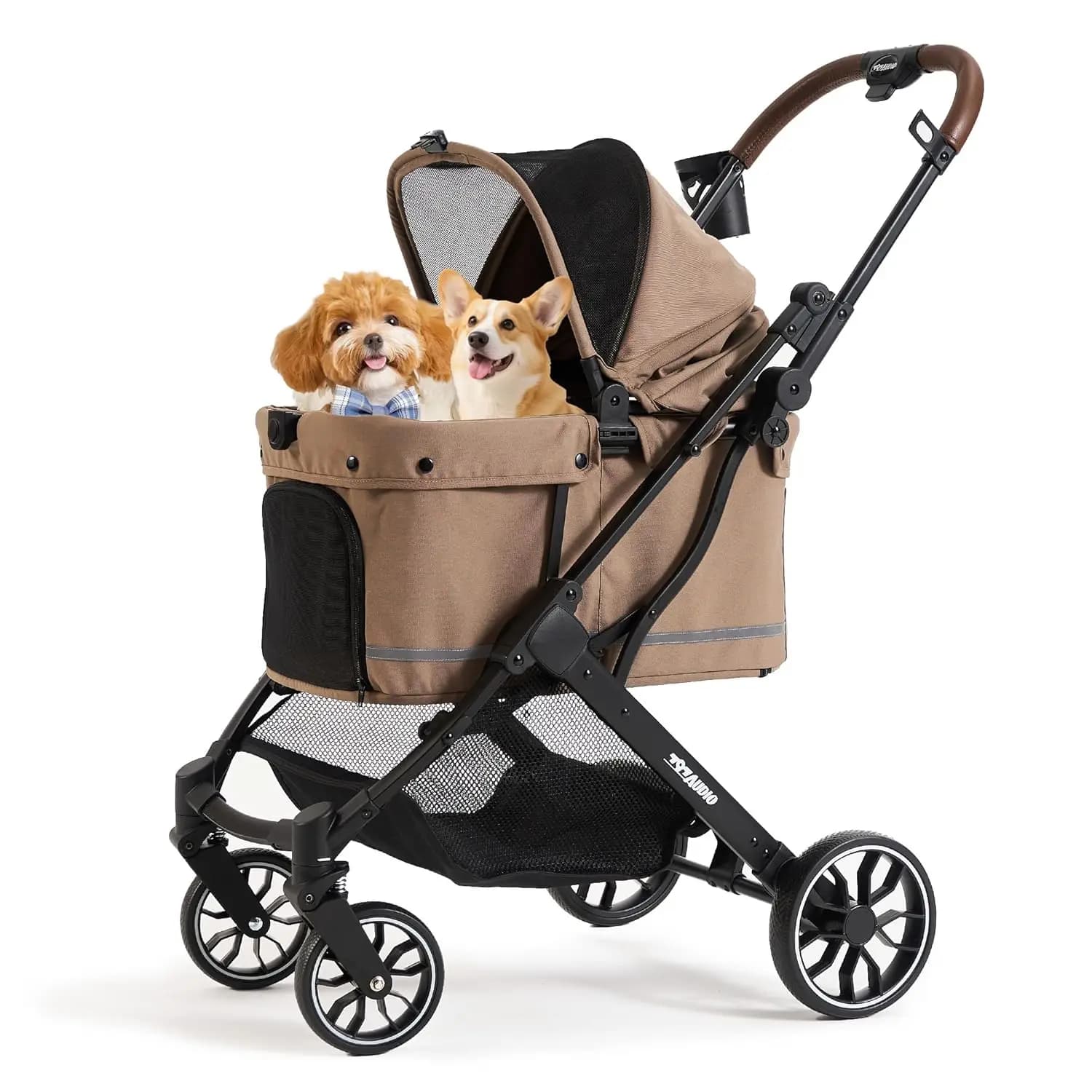 Passeggino Pieghevole per Cani e Gatti di Piccola e Media Taglia, Fino a 55 kg, con Tettuccio Regolabile e Tappetino Lavabile