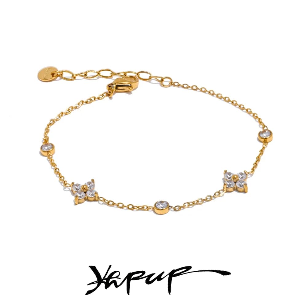 Delicate Bracelet with Chain to Flowers in Zirconia Cubica, Jewel Chic Anti-rust Stainless Steel for Office Lord, New Gift