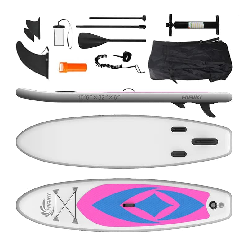 Vendita calda Tavola da surf per sport acquatici Tavola da sup gonfiabile rosa con pompa + zaino + borsa di riparazione