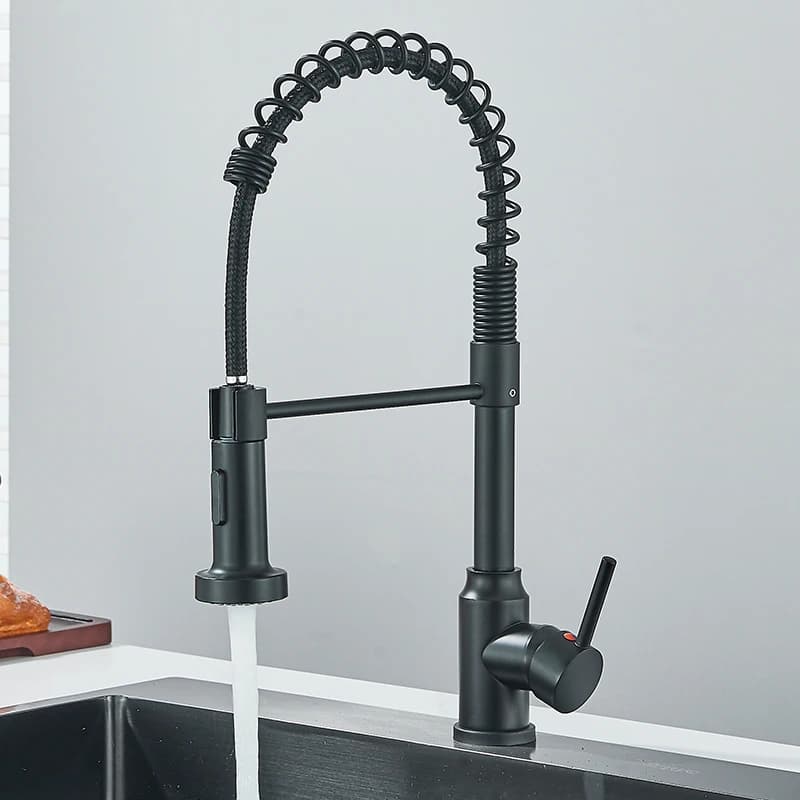 Black Flexible Kitchen Faucet Pull Down Spring Hot Cold Water Mixer Tap 360° Swivel Stream Sprayer Nozzle Kitchen Sink Tap Crane