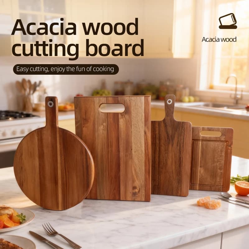 Tagliere in legno di acacia con manico Tagliere in legno che serve tagliere da macellaio per frutta, carne, utensile da cucina sicuro per alimenti