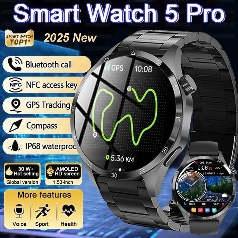 2025 Nuovo Orologio All'aperto 4 Pro GPS NFC Astuto Della Vigilanza Degli Uomini 360*360 AMOLED Schermo Frequenza Cardiaca Chiamata Bluetooth Impermeabile Uomo Smartwatch