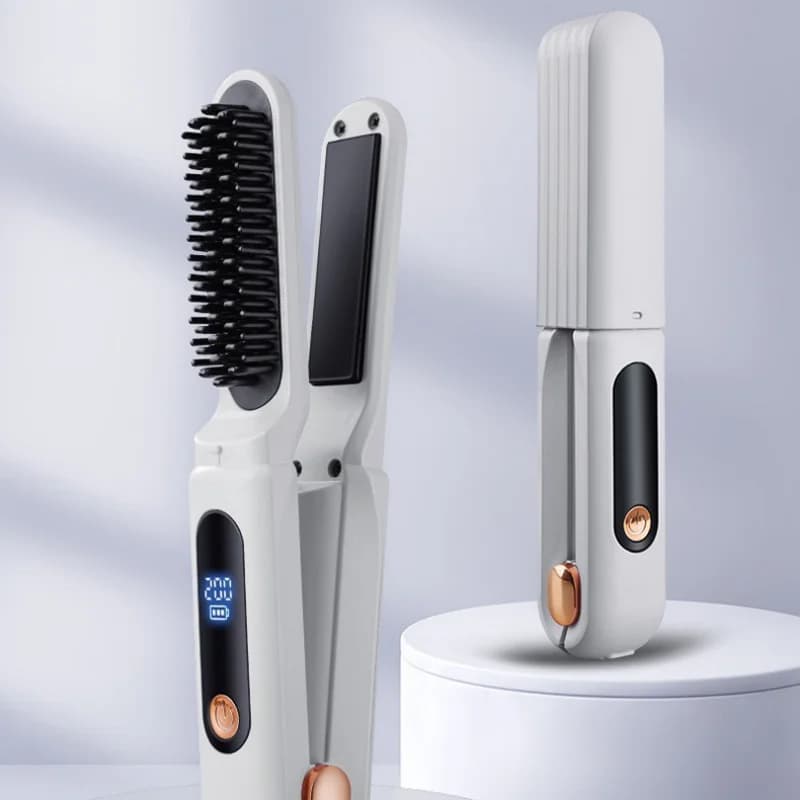 Pettine per Capelli Portatile Senza Fili Alimentato USB, Mini Piastra Wireless a Doppio Uso con Manico in Plastica per Uso Domestico