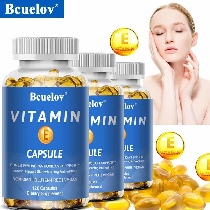 Soft vitamin E capsules: gluten-free, non-GMO food antioxidant supplement, supports skin, heart, eyes and immune system health
