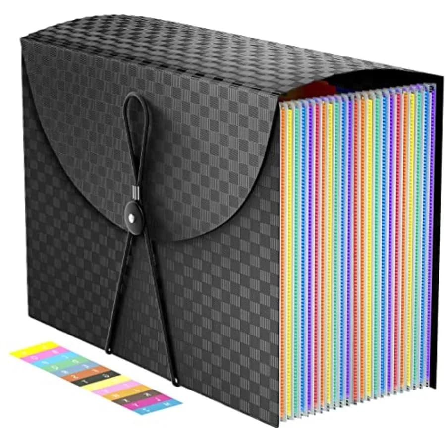 Expanding File Folders Accordion File Organizer with 24 Pockets, Accordian Document Folder Letter Size, Expandable Filing Box,