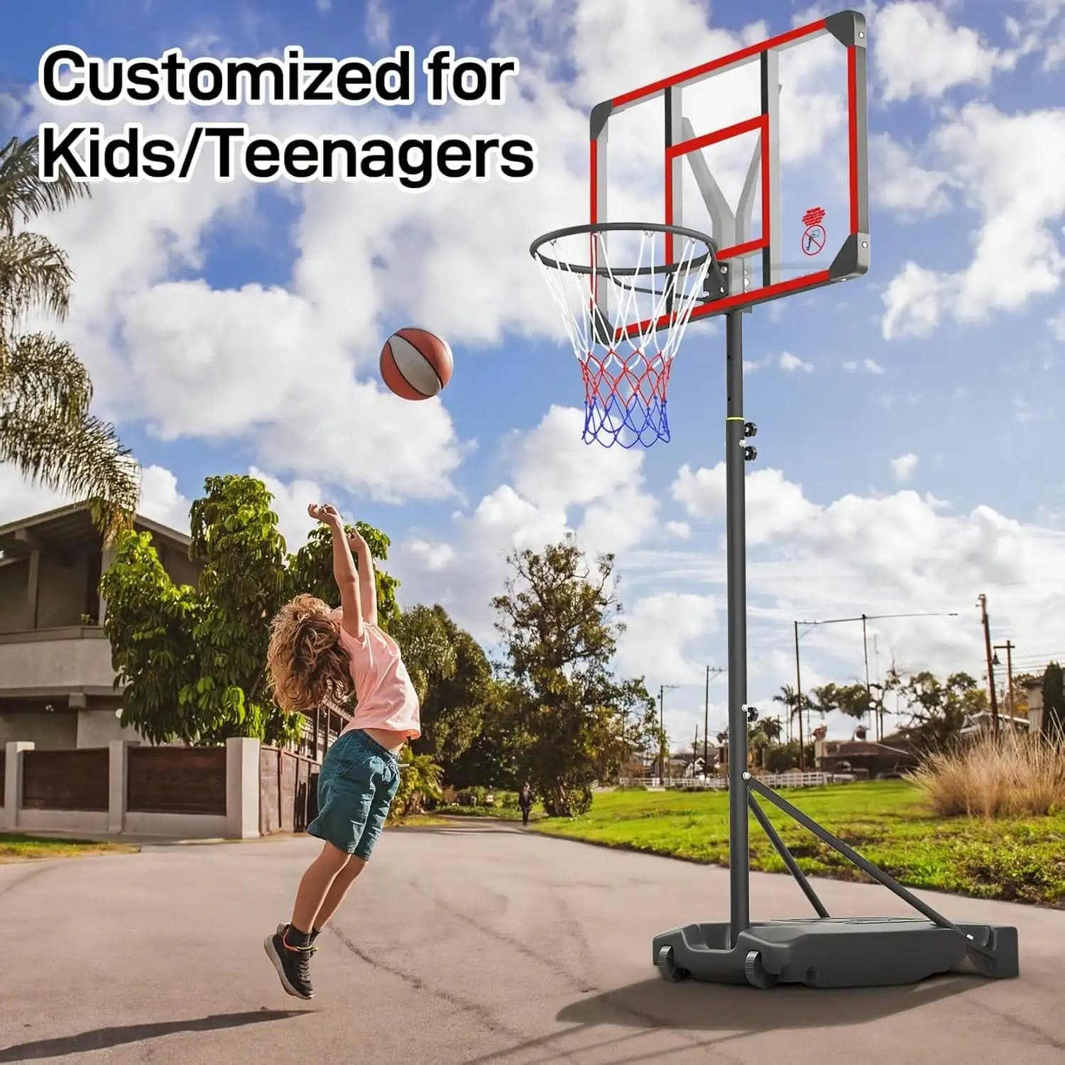 Canestro da Basket Portatile Regolabile in Altezza 2,3-2,8 m con Tabellone Spesso 81 cm, Ruote Universali, Struttura Stabile e Resistente, per Allenamento e Gioco Indoor e Outdoor per Giovani e Adulti