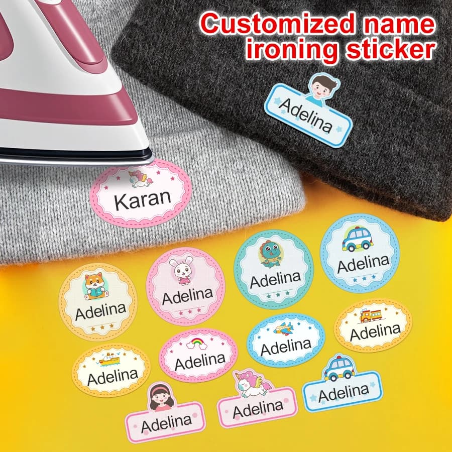 Etichette con nome scolastiche per bambini personalizzate: etichette termoadesive e autoadesive durevoli per uniformi, borse (confezione multipla, personalizzate)