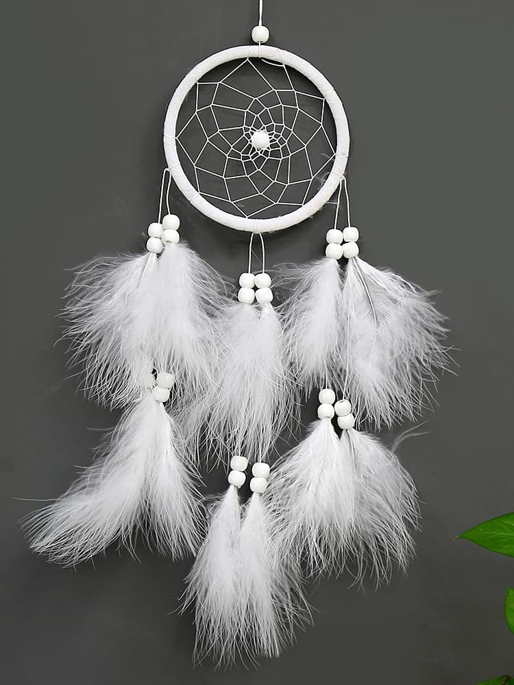 White Dream Catcher Wind Chime Creative Hand-woven Feather Car Pendant Bedroom Garden Outdoor Hanging Ornaments Home Decoration