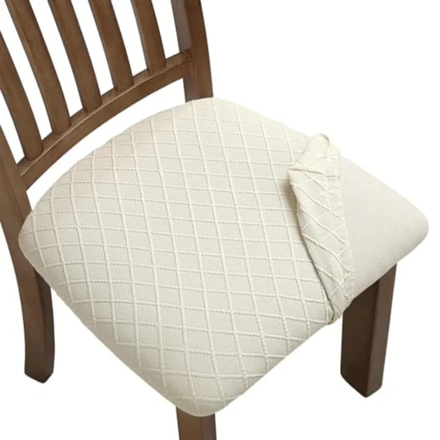 Stretch Chair Seat Covers 6 PCS, Removable Washable Dining Chair Covers Anti-Dust Dining Room Seat Cushion Slipcovers 6, Beige