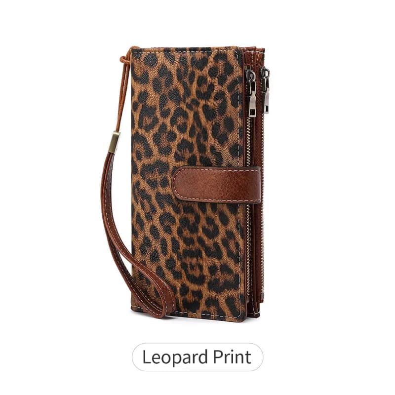 Portafoglio Vintage da Donna con Protezione RFID, Doppia Cerniera, Portacarte di Credito Trifold, Pochette da Polso