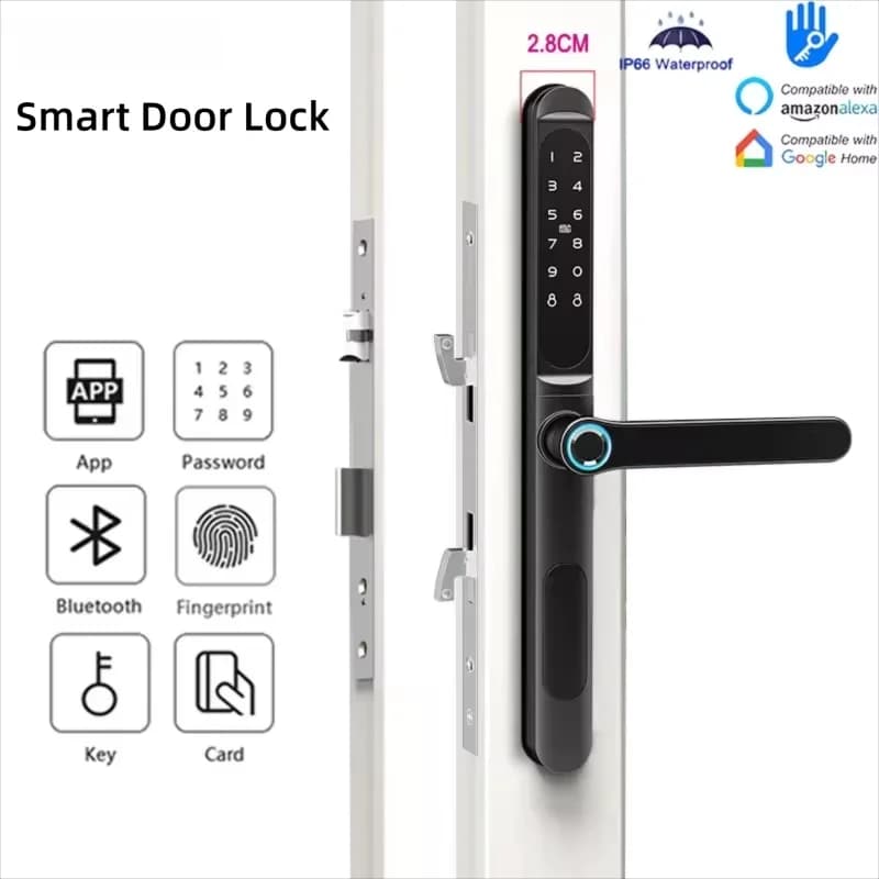 Smart Door Lock With Fingerprint/Password/IC Card/Key/Unlock Compatible With TTlock Application And Suitable For Sliding Doors