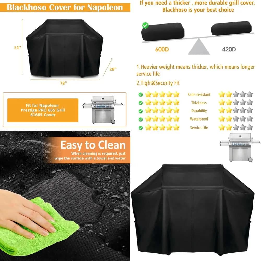 Copertura per griglia Napoleon Prestige PRO 665, impermeabile 600D con protezione UV, resistente con velcro e cinghie regolabili