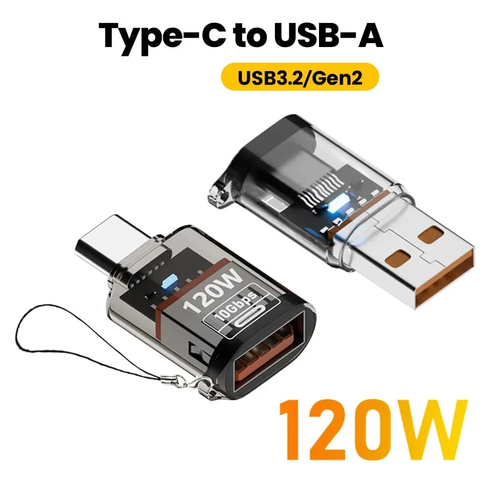 Adattatore OTG da USB-C a USB-A da 120W, connettore USB 3.2 a ricarica rapida da USB-C per iPhone 17 16 15 Macbook iPad Samsung