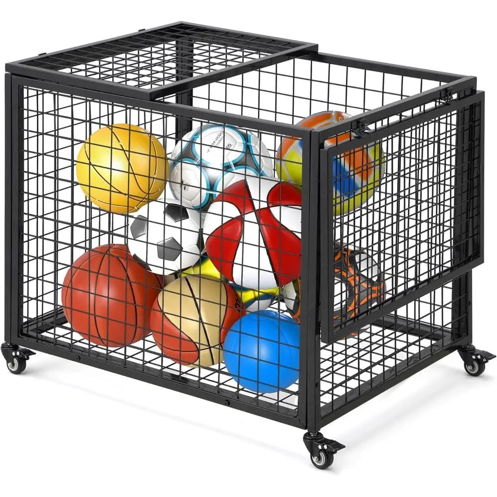 Carrello Portatile per Palloni da Basket, Contenitore con Ruote Ideale per Scuole, Palestre e Uso Esterno