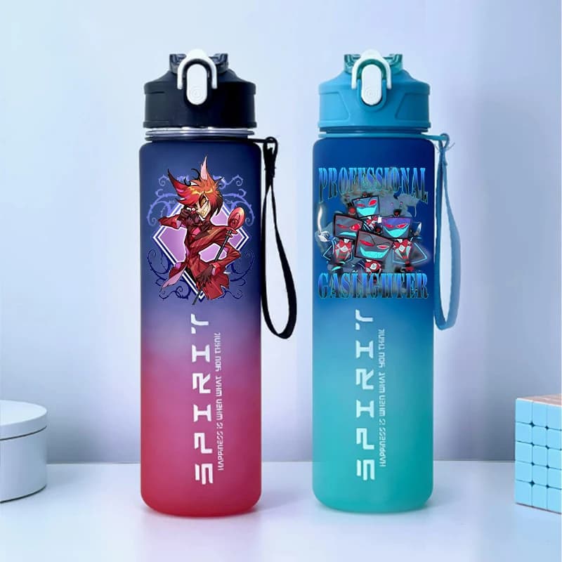 Hazbins Hotels Kawaii Water Bottle with Straw Boys Girls New Anime Vox Alastor Hydros Flasks Kids Outdoor Sports School Cup Gift