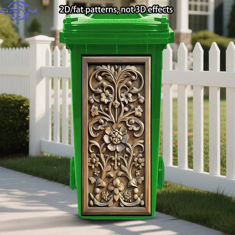 Wood Carving Stickers Decoration, Floral Design Stickers, Ornate Pattern Self-Adhesive Art Stickers, Rustic Style Trash Can De